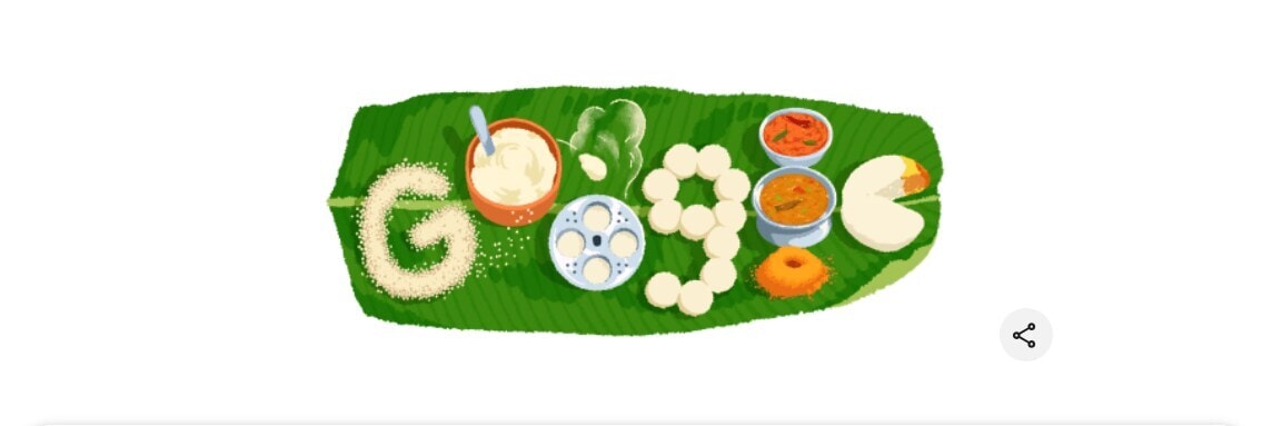 Google Doodle showing idlis on a banana leaf. (Google) Google Doodle showing idlis on a banana leaf. (Google)