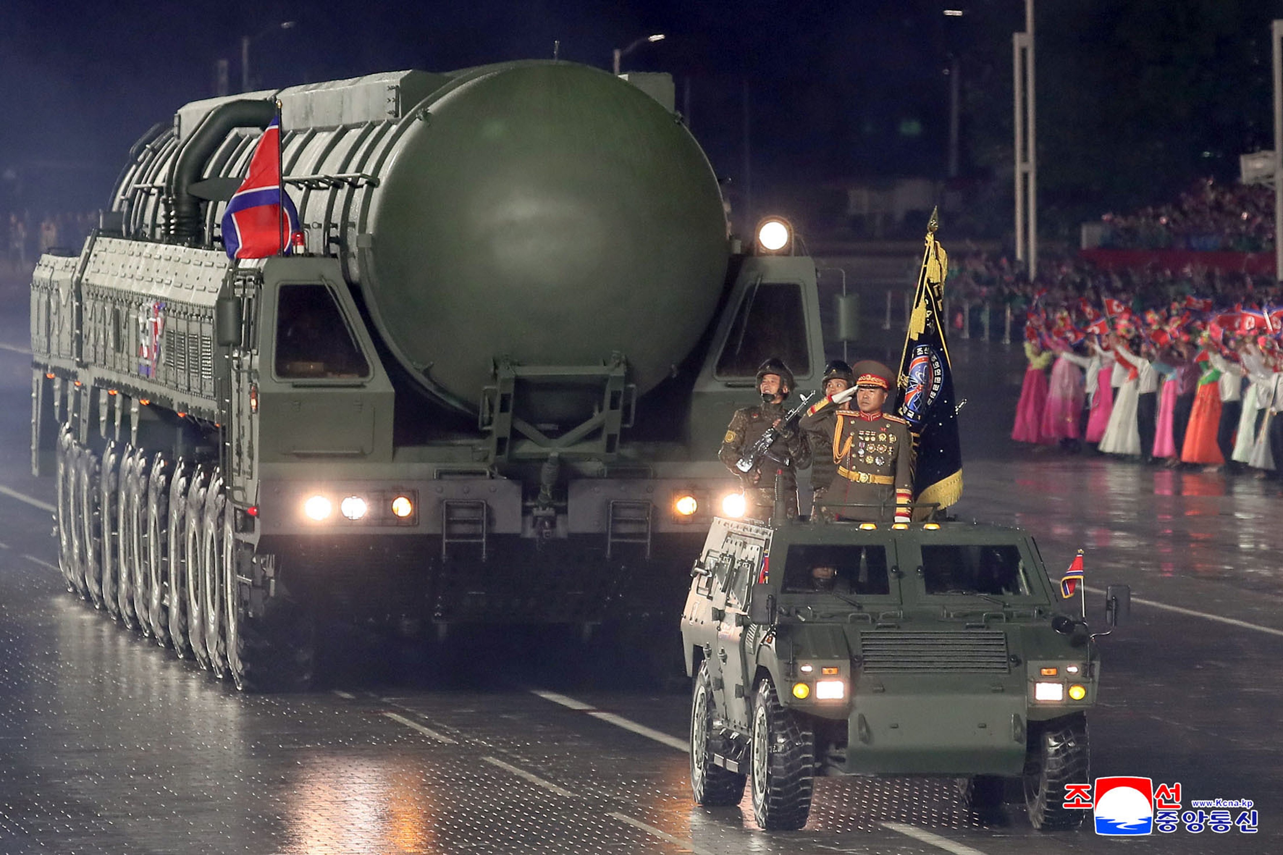 The new intercontinental ballistic missile called the Hwasong-20, during a military parade marking the 80th anniversary of the founding of the ruling Worker's Party, in Pyongyang, North Korea, Saturday, Oct. 10, 2025. (AP)