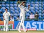 India's Ravindra Jadeja reacts after a delivery during the second day of the second and final Test cricket match between India and West Indies