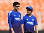 India's captain Shubman Gill, left, and India's head coach Gautam Gambhir talk during a practice session India's captain Shubman Gill, left, and India's head coach Gautam Gambhir talk during a practice session