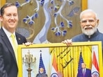 US ambassador-designate Sergio Gor with Prime Minister Narendra Modi during a meeting in Delhi on Saturday