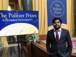 Danish Siddiqui poses for a picture at Columbia University's Low Memorial Library during the Pulitzer Prize giving ceremony, in New York, US.