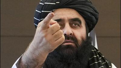 Afghanistan foreign minister Amir Khan Muttaqi addressing a press conference in New Delhi on Sunday. (PTI) Afghanistan foreign minister Amir Khan Muttaqi addressing a press conference in New Delhi on Sunday. (PTI)