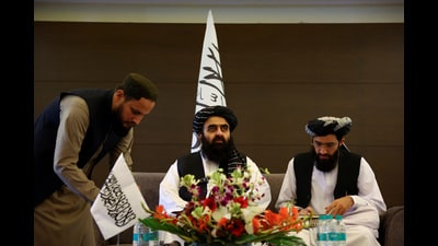 Afghanistan's Taliban foreign minister Amir Khan Muttaqi attends a press conference, in New Delhi, on Sunday. (REUTERS) Afghanistan's Taliban foreign minister Amir Khan Muttaqi attends a press conference, in New Delhi, on Sunday. (REUTERS)