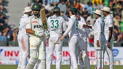 Babar Azam walks back to the pavilion after his dismissal. (AFP) Babar Azam walks back to the pavilion after his dismissal. (AFP)