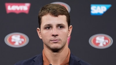 A wrong interception by Mac Jones had 49ers fans wondering when Brock Purdy would return. (AP) A wrong interception by Mac Jones had 49ers fans wondering when Brock Purdy would return. (AP)