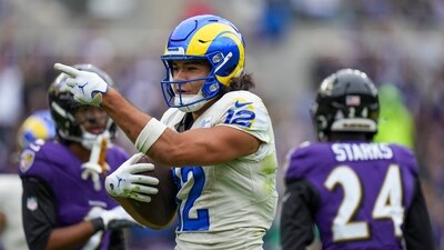 Puka Nacua of the Los Angeles Rams suffered a foot injury in Week 6 against the Baltimore Ravens, leaving his availability for the remainder of the game in question. (AP Photo/Stephanie Scarbrough) (AP) Puka Nacua of the Los Angeles Rams suffered a foot injury in Week 6 against the Baltimore Ravens, leaving his availability for the remainder of the game in question. (AP Photo/Stephanie Scarbrough) (AP)