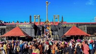 The Sabarimala temple in Kerala is being promoted as a global pilgrimage destination. (PTI) (HT_PRINT)