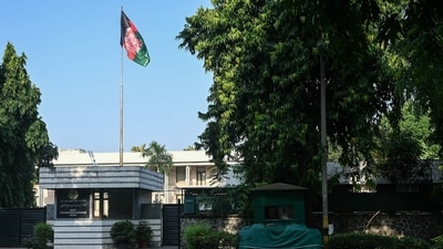 The Afghan national flag flies above the Afghanistan embassy in New Delhi on October 11, 2025. (Photo by Arun SANKAR / AFP) (AFP) The Afghan national flag flies above the Afghanistan embassy in New Delhi on October 11, 2025. (Photo by Arun SANKAR / AFP) (AFP)