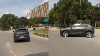 Greater Noida driver faced a ₹57,500 fine after his Baleno stunt video prompted swift action from the Noida Traffic Police. (X/@GreaterNoidaW) Greater Noida driver faced a ₹57,500 fine after his Baleno stunt video prompted swift action from the Noida Traffic Police. (X/@GreaterNoidaW)