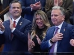 White House Special Envoy to the Middle East Steve Witkoff is acknowledged as CIA Director John Ratcliffe and Lauren Rappoport watch, before President Donald Trump speaks to the Knesset, Monday, Oct. 13, 2025, in Jerusalem.