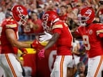 Xavier Worthy of the Kansas City Chiefs celebrates a touchdown against the Detroit Lions with teammates Travis Kelce and Juju Smith-Schuster. Xavier Worthy of the Kansas City Chiefs celebrates a touchdown against the Detroit Lions with teammates Travis Kelce and Juju Smith-Schuster.