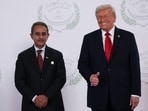 US President Donald Trump and MoS for external affairs Kirti Vardhan Singh at the Gaza peace summit on Monday.