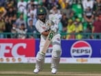 Pakistan's Babar Azam plays a shot during the first day of first test cricket match between Pakistan and South Africa, in Lahore Pakistan's Babar Azam plays a shot during the first day of first test cricket match between Pakistan and South Africa, in Lahore