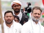 FILE: Leader of Opposition in the Lok Sabha and Congress leader Rahul Gandhi with former Uttar Pradesh Chief Minister Akhilesh Yadav, RJD leader Tejashwi Yadav during Voter Adhikar Yatra at Saran. (Photo by / Hindustan Times)
