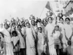 The Gujeratis [Gujaratis] took special interests in the civil disobedience movement because the Mahatma requested their support. Here’s a group of young Gujeratis [Gujarati] women carring [carrying] sea water to their respective homes for the purpose of making salt. Photo taken 15th March 1930.” Gelatin Silver Print, 114 x 164 mm. (Photographing Civil Disobedience, Bombay 1930-31, published by Alkazi Collection of Photography in association with Mapin Publishing)