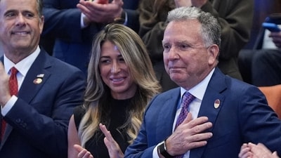 White House Special Envoy to the Middle East Steve Witkoff is acknowledged as CIA Director John Ratcliffe and Lauren Rappoport watch, before President Donald Trump speaks to the Knesset, Monday, Oct. 13, 2025, in Jerusalem. (via REUTERS)