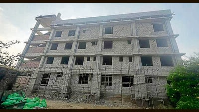 Construction of the new 75-bed Critical Care Unit underway on the premises of Ludhiana civil hospital. (HT Photo)