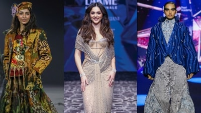 L-R: A model in TIL by Ankur Verma, Aneet Padda in Tarun Tahiliani, a design from Pearl Academy L-R: A model in TIL by Ankur Verma, Aneet Padda in Tarun Tahiliani, a design from Pearl Academy