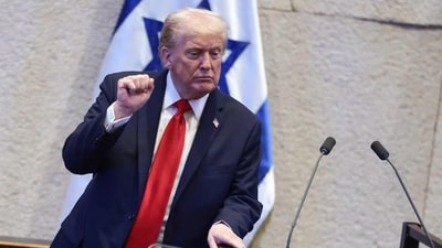 US President Donald Trump addresses the Israeli parliament, the Knesset, in Jerusalem on October 13, 2025. Trump hailed an end to a "painful nightmare" after two years of war in Gaza during an address to Israel's parliament on October 13. (Photo by Evelyn Hockstein / POOL / AFP) (AFP) US President Donald Trump addresses the Israeli parliament, the Knesset, in Jerusalem on October 13, 2025. Trump hailed an end to a "painful nightmare" after two years of war in Gaza during an address to Israel's parliament on October 13. (Photo by Evelyn Hockstein / POOL / AFP) (AFP)