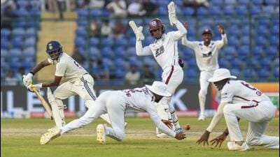 India's Sai Sudharsan plays a shot during Day 4 of the second Test against West Indies. (PTI) India's Sai Sudharsan plays a shot during Day 4 of the second Test against West Indies. (PTI)