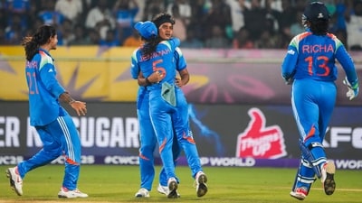 For India's bowling department, Nallapureddy Charani struck thrice. (PTI ) For India's bowling department, Nallapureddy Charani struck thrice. (PTI )