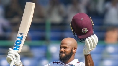 John Campbell scored his maiden Test century to take West Indies past India's score. (PTI) John Campbell scored his maiden Test century to take West Indies past India's score. (PTI)