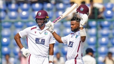 Shai Hope scored a Test century after eight years adding further to West Indies' fight on Day 4. (PTI) Shai Hope scored a Test century after eight years adding further to West Indies' fight on Day 4. (PTI)