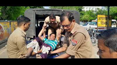 Santosh in police custody after second encounter on Monday. (HT PHOTO)