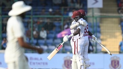 Justin Greaves scored a half-century and stitched a partnership of 79 runs with Jayden Seales for the last wicket of the West Indies. (Hindustan Times) Justin Greaves scored a half-century and stitched a partnership of 79 runs with Jayden Seales for the last wicket of the West Indies. (Hindustan Times)