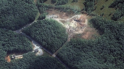 A satellite image shows after explosion closer view of blast site accurate energetic systems facility, in Humphreys County, Tennessee. (via REUTERS)