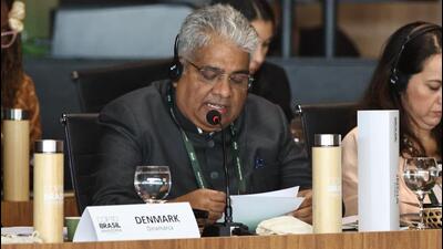 Union environment minister Bhupender Yadav participates in the Pre-COP30 Ministerial Roundtable in Brasilia on Monday. (X / @byadavbjp) Union environment minister Bhupender Yadav participates in the Pre-COP30 Ministerial Roundtable in Brasilia on Monday. (X / @byadavbjp)