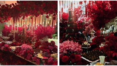 Manish Malhotra's Diwali party was designed with red roses and red flowers. Manish Malhotra's Diwali party was designed with red roses and red flowers.