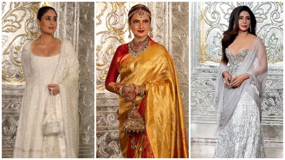 Manish Malhotra's Diwali bash: Kareena Kapoor, Rekha and Urmila pose for the paparazzi. Manish Malhotra's Diwali bash: Kareena Kapoor, Rekha and Urmila pose for the paparazzi.