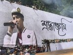 A banner during the funeral of singer Zubeen Garg, on the outskirts of Guwahati on September 23. (PTI)