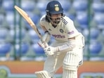 KL Rahul plays a shot on the final day of the second Test between India and West Indies in Delhi on Tuesday. (Sanchit Khanna/HT Photo)