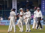 India's captain Shubman Gill with Jasprit Bumrah, Mohammed Siraj and Ravindra Jadeja walks off the field at the end of West Indies' innings India's captain Shubman Gill with Jasprit Bumrah, Mohammed Siraj and Ravindra Jadeja walks off the field at the end of West Indies' innings