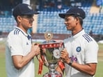 India's Shubman Gill and Yashasvi Jaiswal celebrate with the trophy India's Shubman Gill and Yashasvi Jaiswal celebrate with the trophy