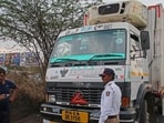 Pune, India - April 7, 2023: Police officials taking action on Heavy vehicles on Pune - Satara road (Dheeraj Bengrut story) in Pune, India, on Friday, April 7, 2023. (Photo by Ravindra Joshi/HT PHOTO) Pune, India - April 7, 2023: Police officials taking action on Heavy vehicles on Pune - Satara road (Dheeraj Bengrut story) in Pune, India, on Friday, April 7, 2023. (Photo by Ravindra Joshi/HT PHOTO)