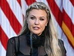 Erika Kirk, Charlie Kirk's widow, participates in a Medal of Freedom Ceremony for late US right-wing activist Charlie Kirk in the Rose Garden of the White House.