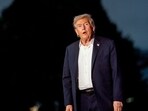US President Donald Trump on the South Lawn of the White House after arriving on Marine One in Washington