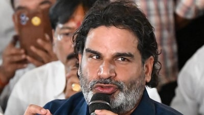 Patna, Bihar, India -oct .13, 2025: Jan Suraaj Party Chief Prashant Kishore addressing a press conference at party office in Patna, Bihar.