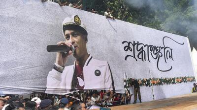 A banner during the funeral of singer Zubeen Garg, on the outskirts of Guwahati on September 23. (PTI) A banner during the funeral of singer Zubeen Garg, on the outskirts of Guwahati on September 23. (PTI)