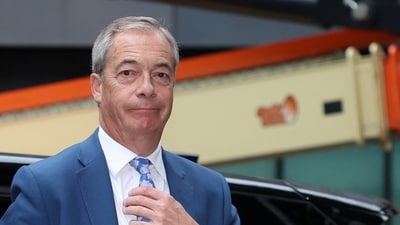 Nigel Farage, leader of Britain’s Reform UK party, arrives to attend the sentencing of Fayaz Khan, who was earlier found guilty of making a threat in a TikTok video to kill him, at Southwark Crown Court  in London, Britain, (REUTERS)