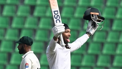 South Africa's Tony de Zorzi (R) celebrates after scoring a century (AFP) South Africa's Tony de Zorzi (R) celebrates after scoring a century (AFP)