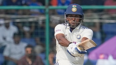 India's Sai Sudharsan plays a shot on the first day of the second cricket test match between India and West Indies at the Arun Jaitley Stadium in New Delhi (AP) India's Sai Sudharsan plays a shot on the first day of the second cricket test match between India and West Indies at the Arun Jaitley Stadium in New Delhi (AP)