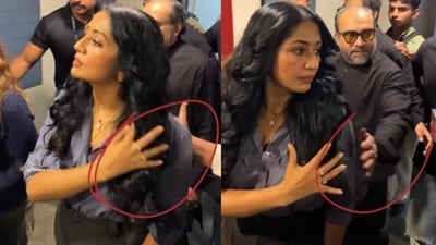 Soubin Shahir intervened after Navya Nair was touched without her consent at their film's event. (Credit: Indian Cinema Gallery/Instagram) Soubin Shahir intervened after Navya Nair was touched without her consent at their film's event. (Credit: Indian Cinema Gallery/Instagram)