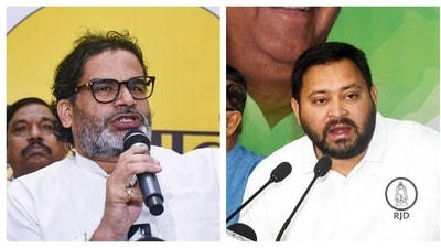 Jan Suraaj Party Prashant Kishor and RJD leader Tejashwi Yadav. (PTI and HT photo)