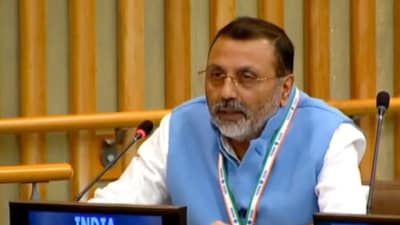 BJP MP Nishikant Dubey delivers India's statement on Promotion and Protection of Rights of Children during a session of the United Nations General Assembly (UNGA), in New York, USA. (@IndiaUNNewYork)