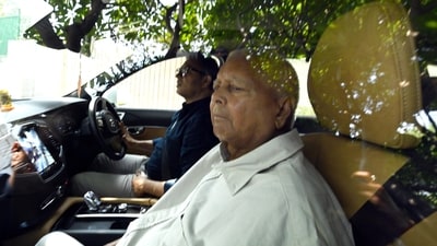 RJD chief Lalu Prasad Yadav at his Pandara Road residence after attending a hearing at the Rouse Avenue Court in New Delhi, India, (Arvind Yadav / Hindustan Times)